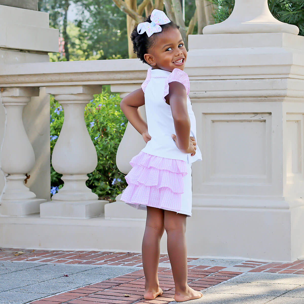 White Polo Pink Ruffle Tennis Skirt Set