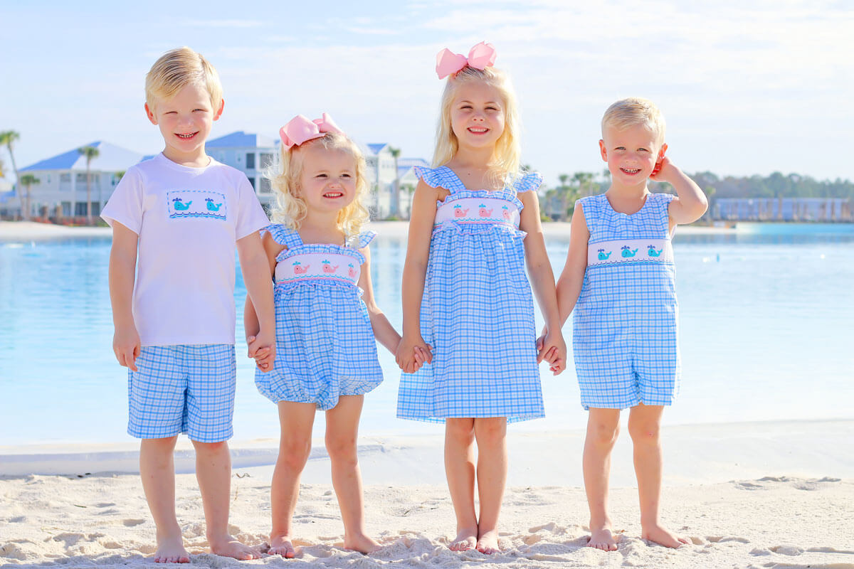 Happy Whale Blue Smocked Amy Bubble