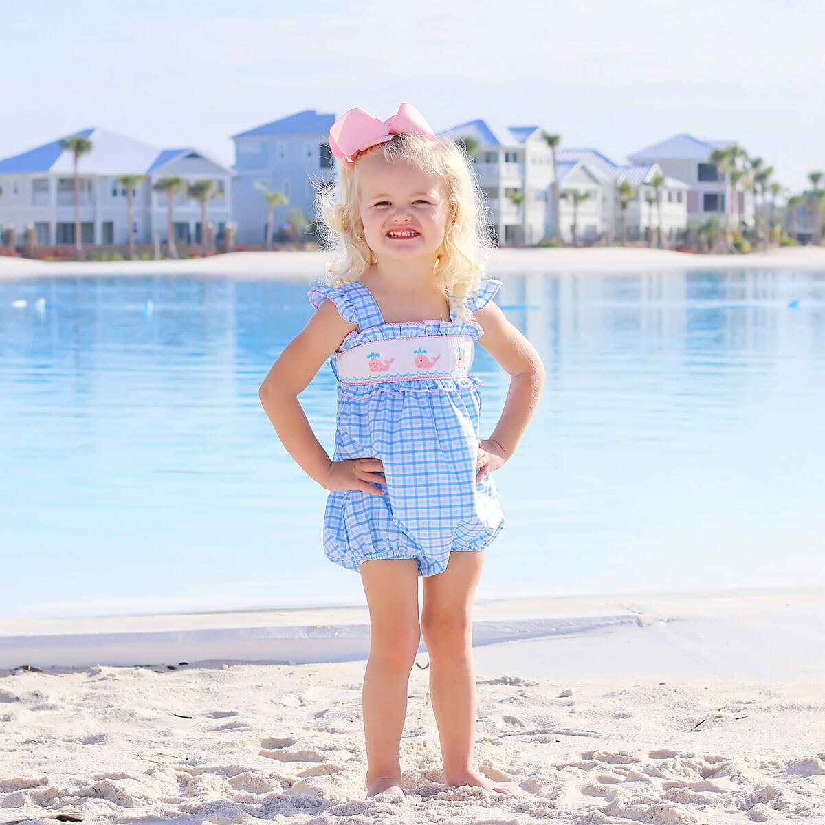 Happy Whale Blue Smocked Amy Bubble