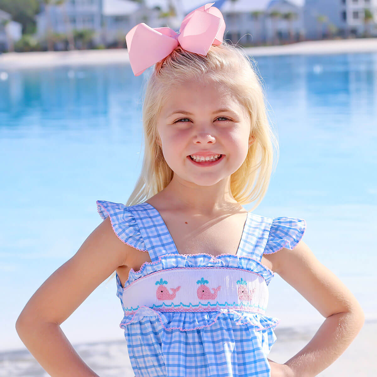 Happy Whale Blue Smocked Amy Dress