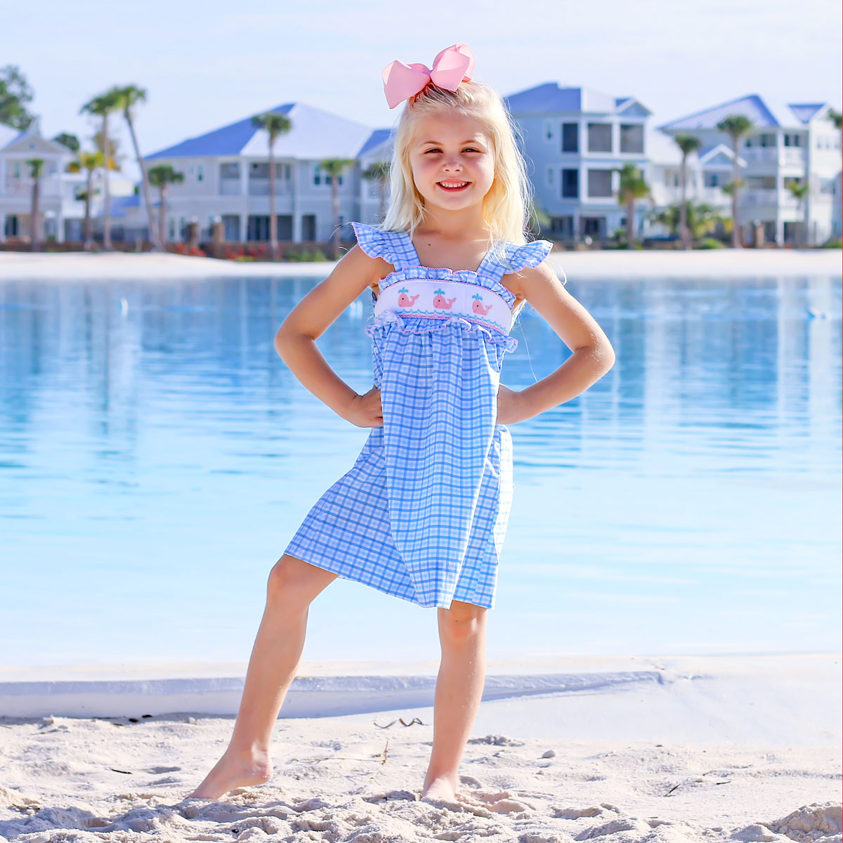 Happy Whale Blue Smocked Amy Dress