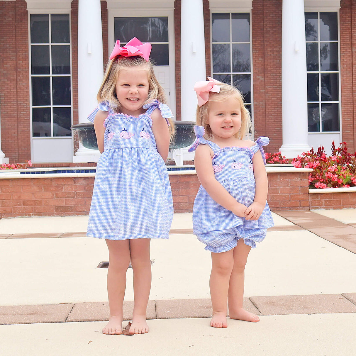 Ocean Whale Light Blue Gingham Aurora Bloomer Set