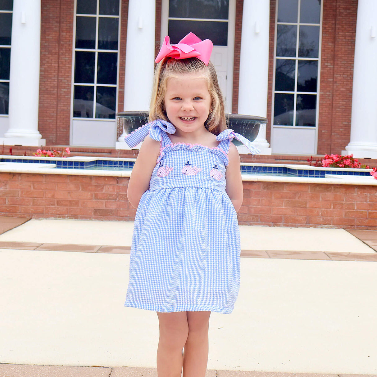 Ocean Whale Light Blue Gingham Aurora Dress