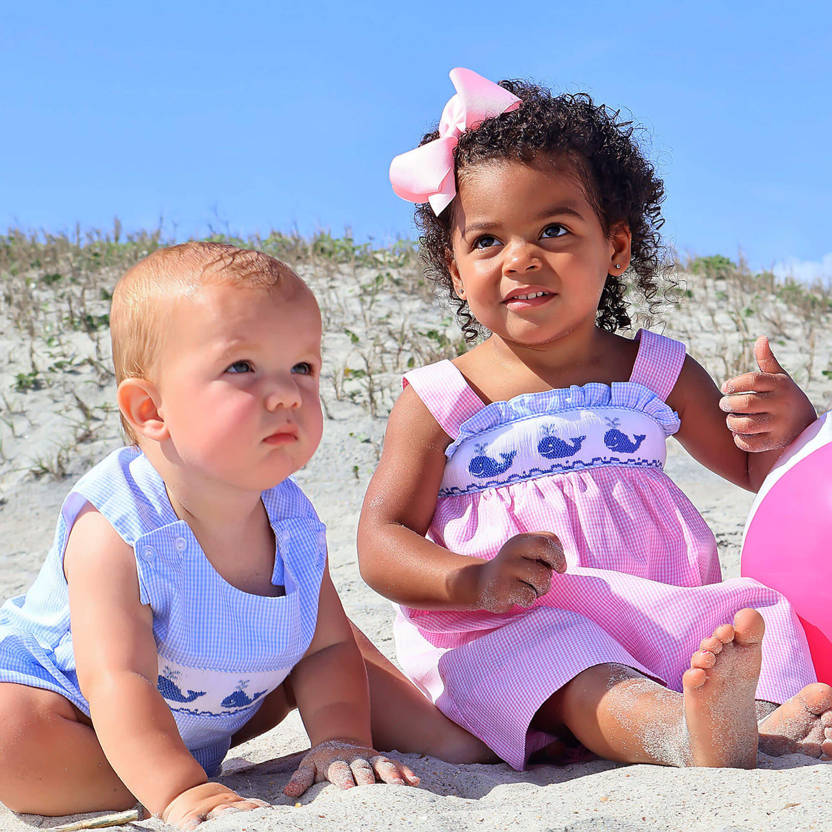 Aquatic Whale Blue Gingham Smocked Sun Bubble