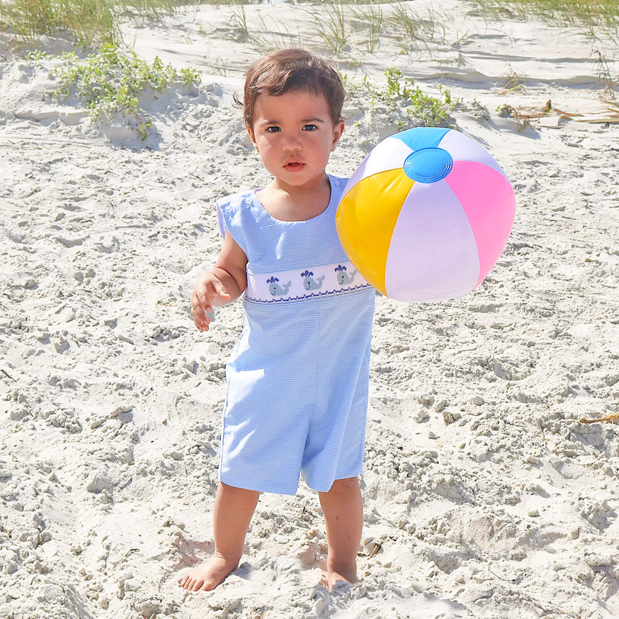 Happy Whale Blue Windowpane Smocked Jon Jon