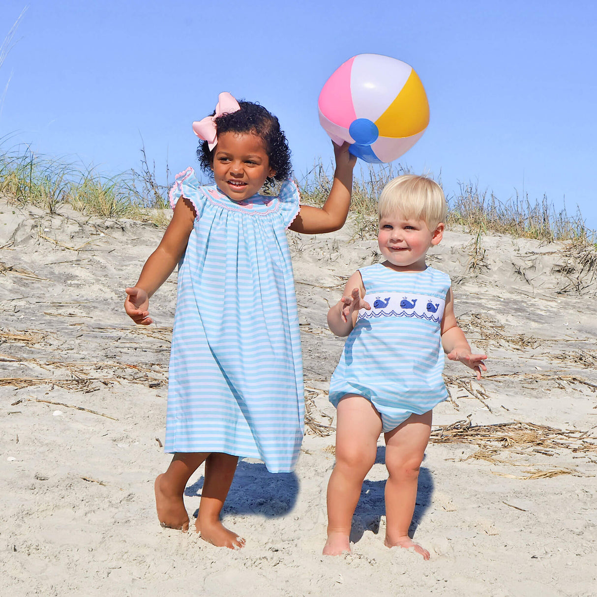 Pacific Whale Smocked Mint Stripe Angel Sleeve Dress