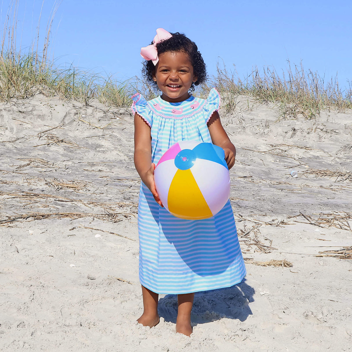 Pacific Whale Smocked Mint Stripe Angel Sleeve Dress