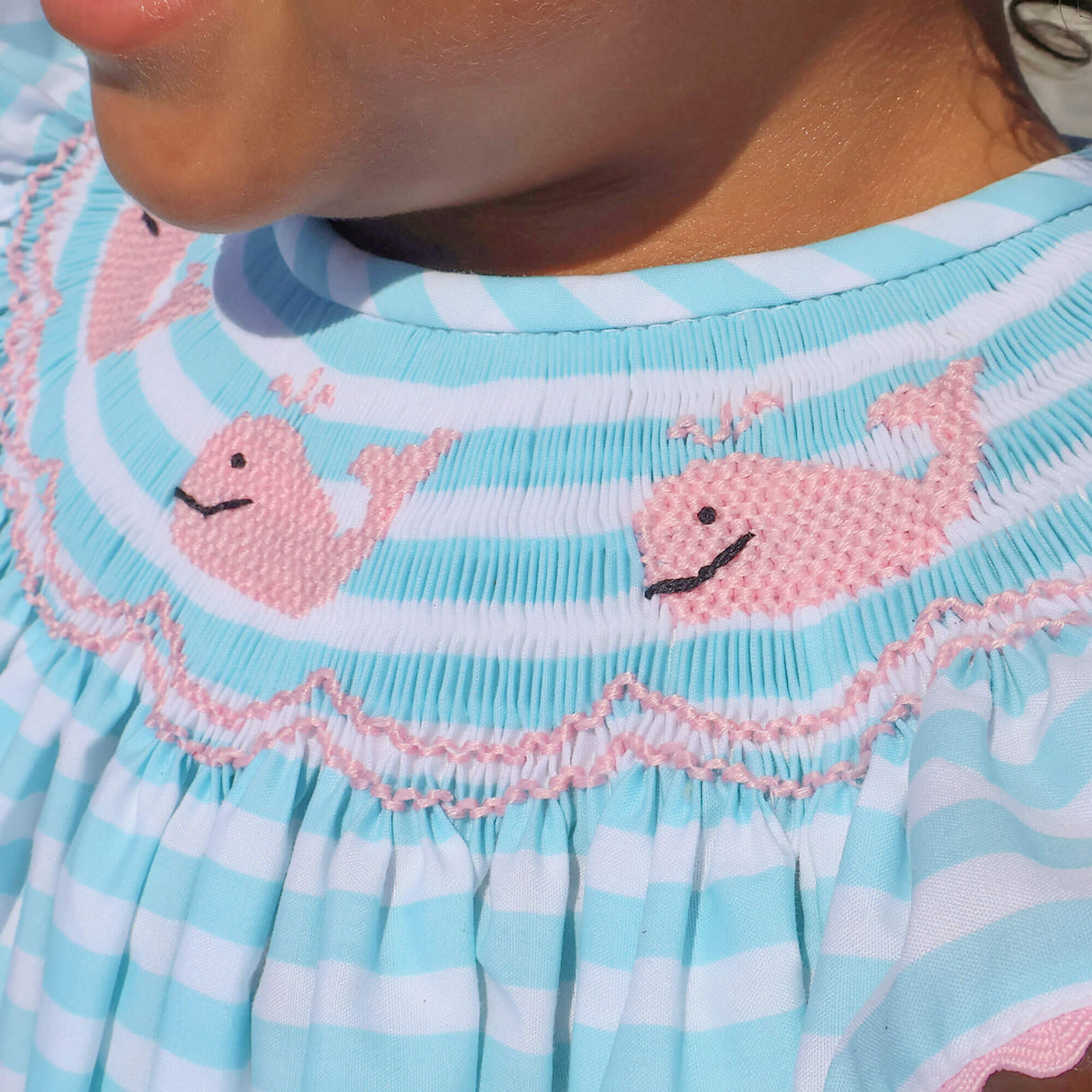 Pacific Whale Smocked Mint Stripe Angel Sleeve Dress