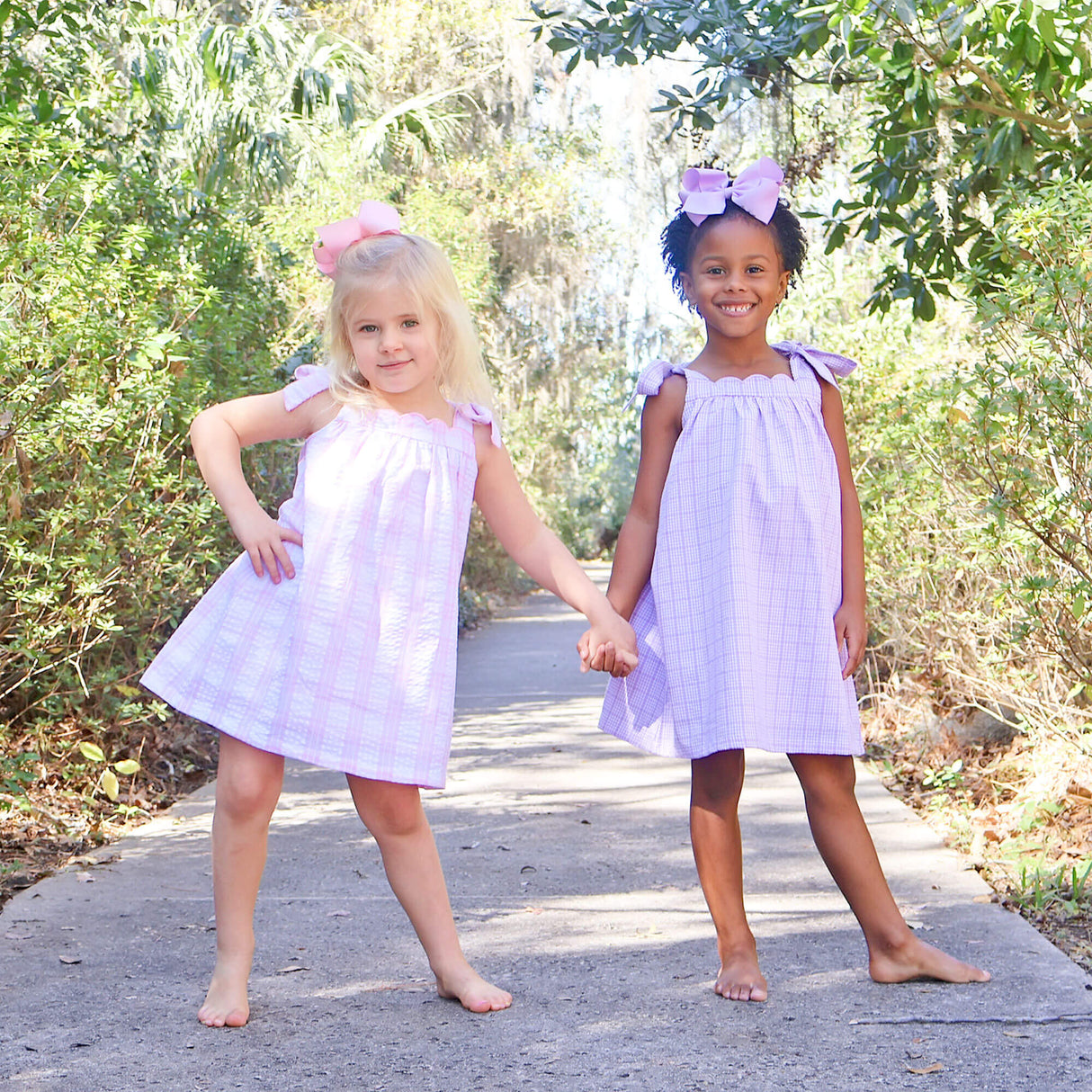 Light Pink Plaid Seersucker Tie Strap Dress
