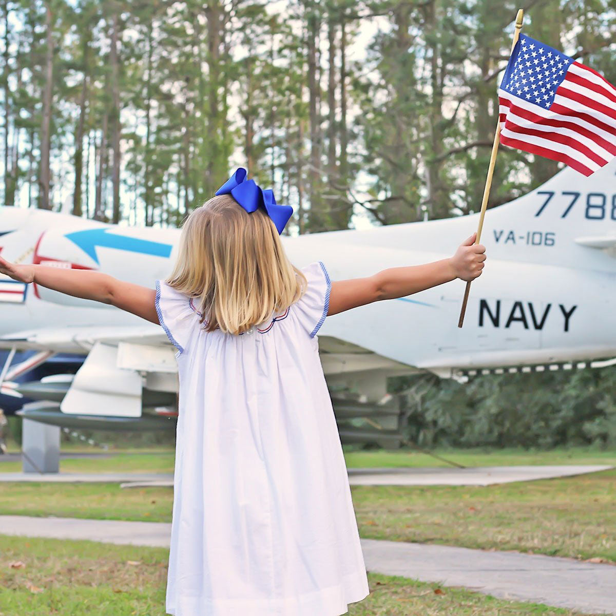 Flag Smocked White Pique Dress