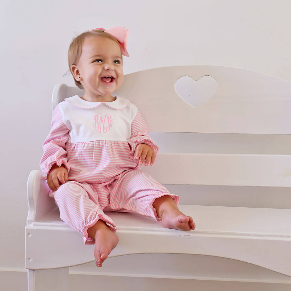Pink & White Stripe Ruffle Romper