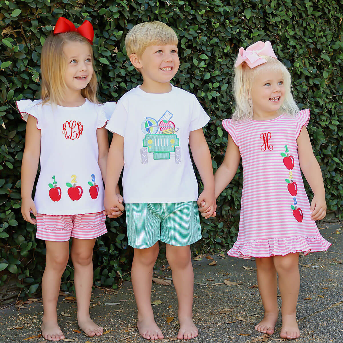 School Truck Green Gingham Short Set