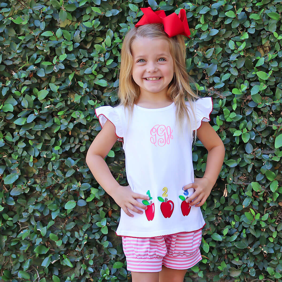 123 Apples Pink Stripe Milly Short Set