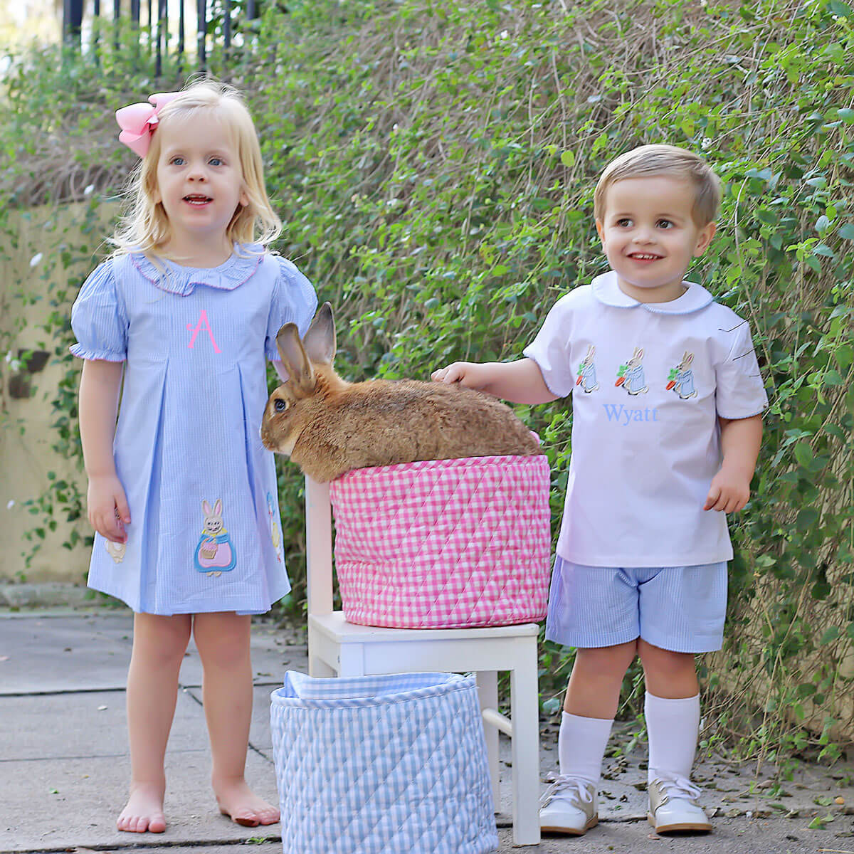 Storybook Rabbit Blue Gingham Collared Short Set
