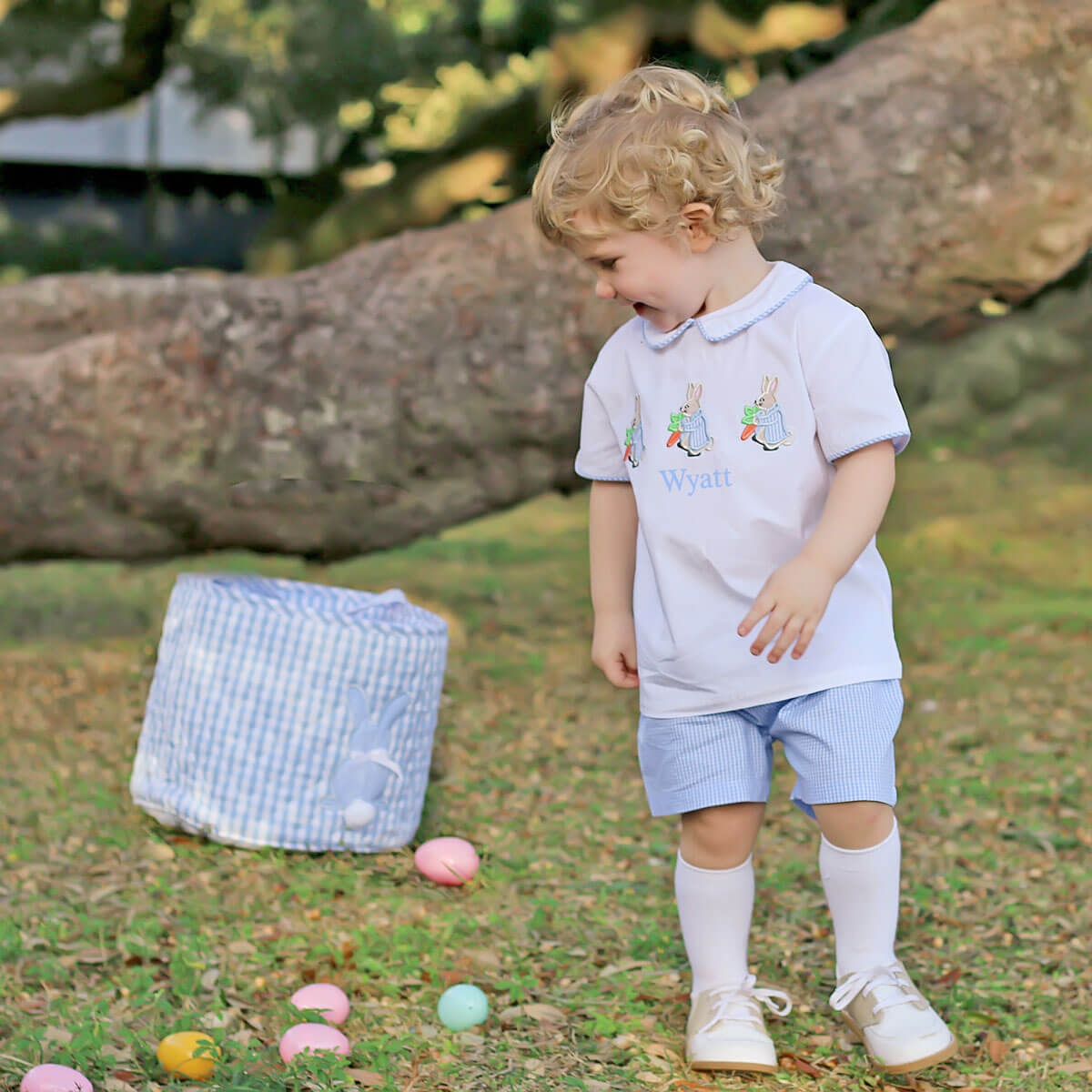 Storybook Rabbit Blue Gingham Collared Short Set