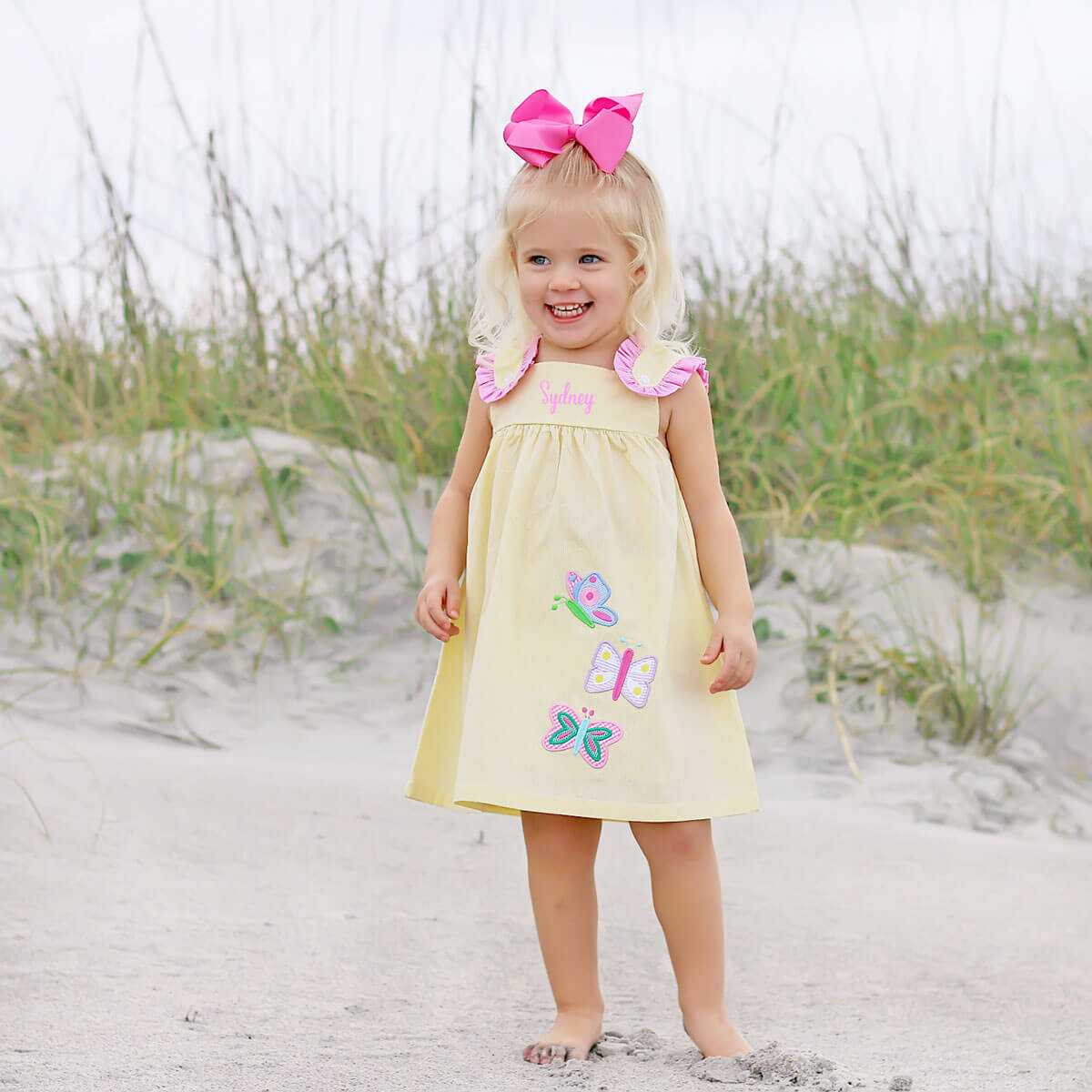 Spring Butterfly Yellow Gingham Lulu Dress