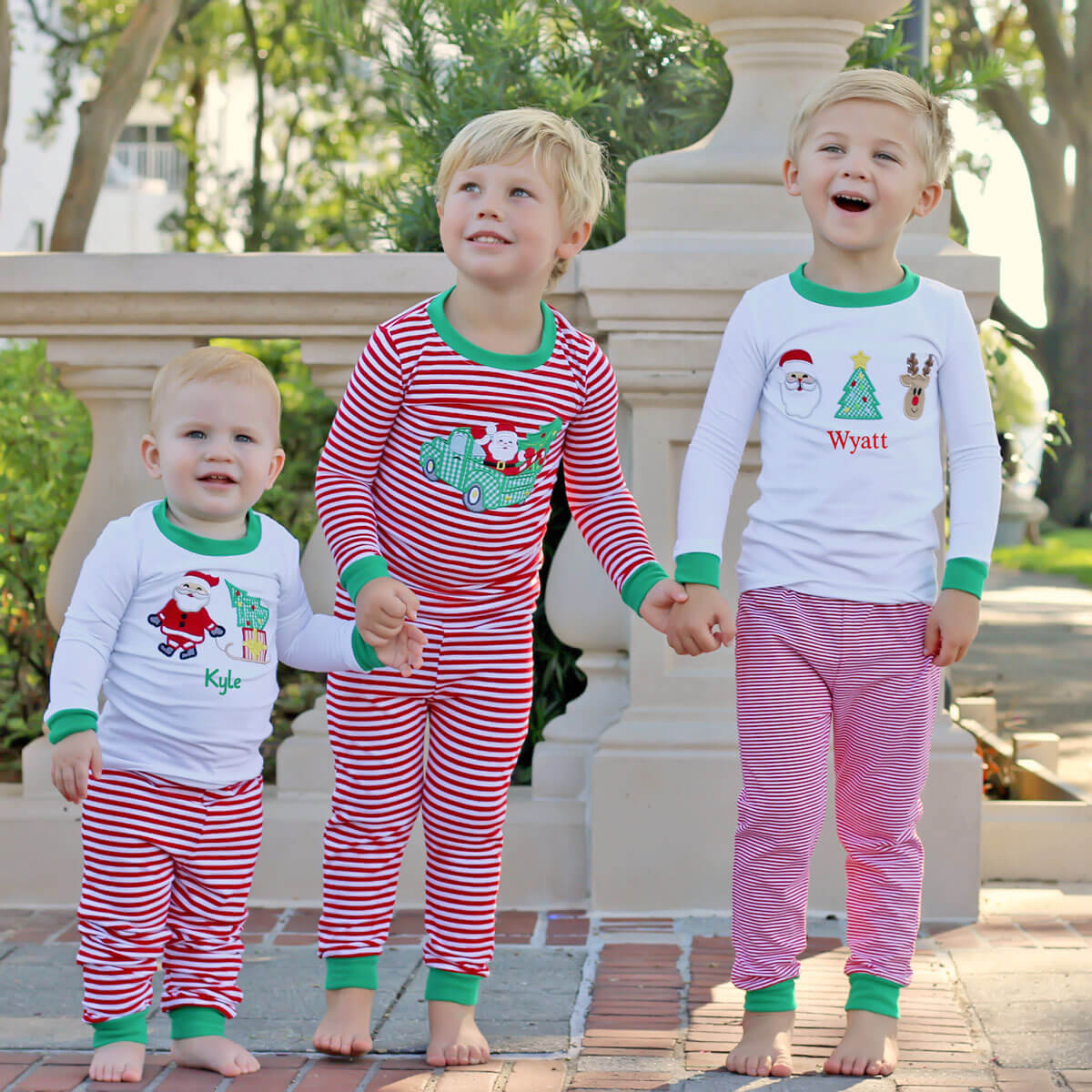 Santa Stops Here Pajamas Red Stripe