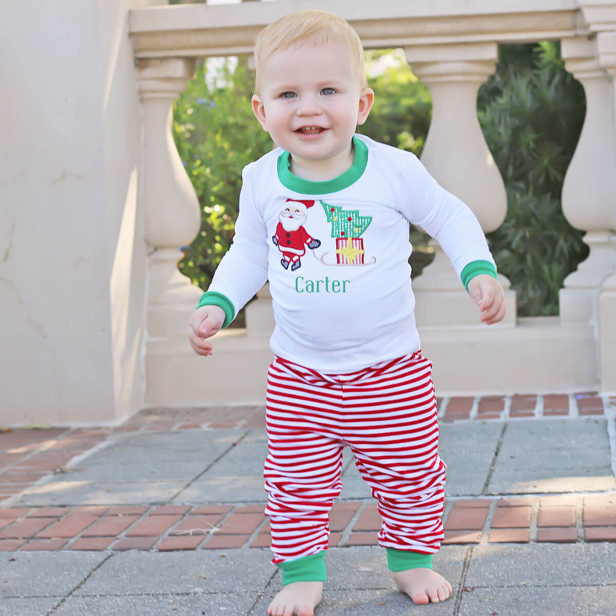 Santa's Sleigh Pajamas Red Stripe