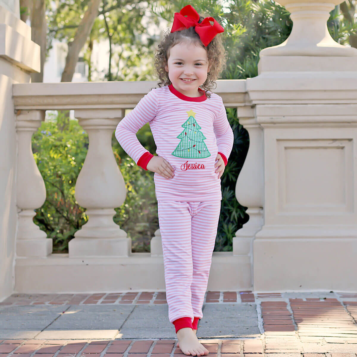 Christmas Tree Pajamas Pink Stripe