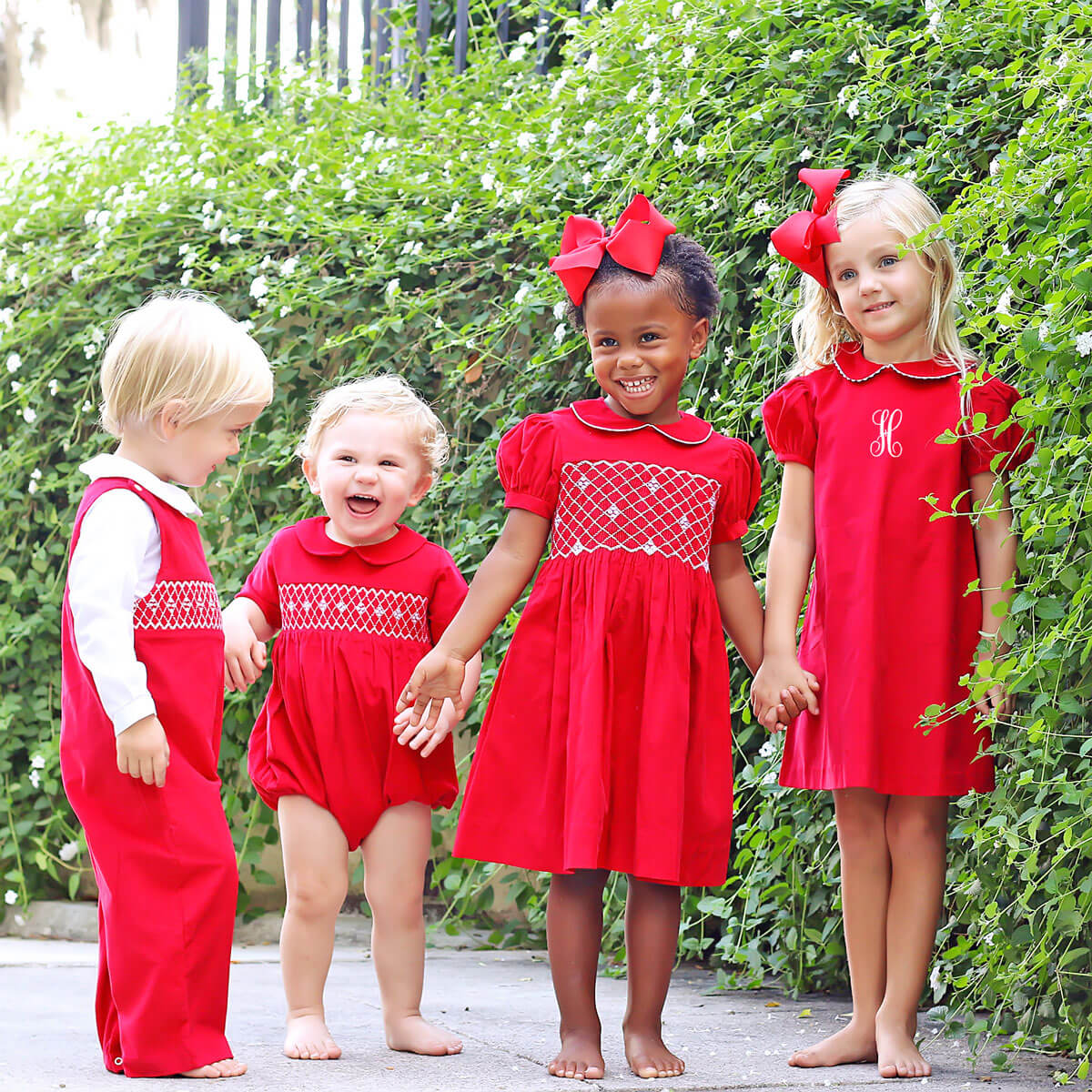 Red Corduroy Smocked Geo Longall