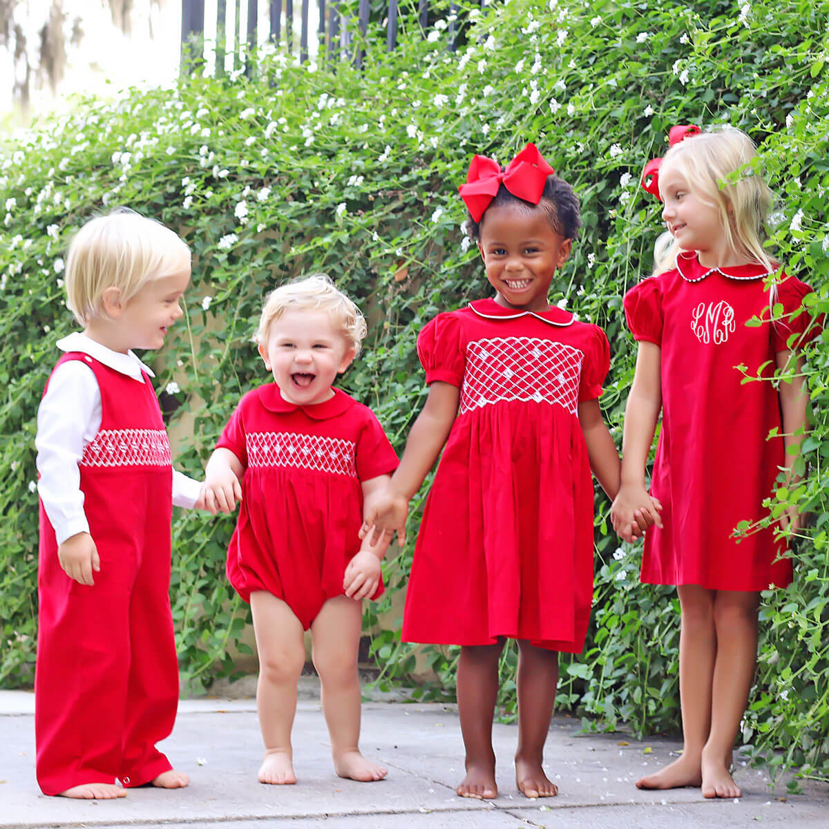 Red Corduroy Smocked Geo Longall