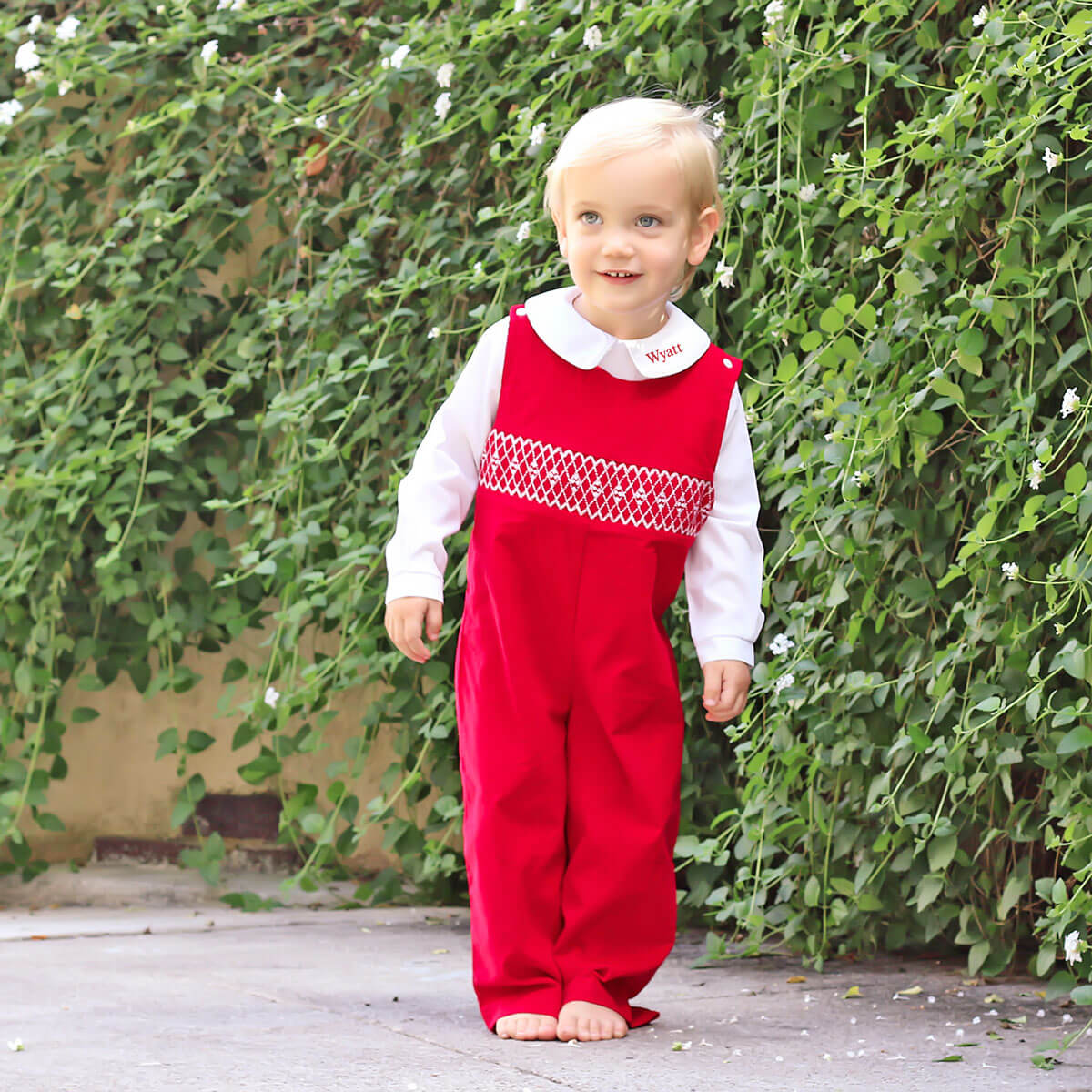 Red Corduroy Smocked Geo Longall