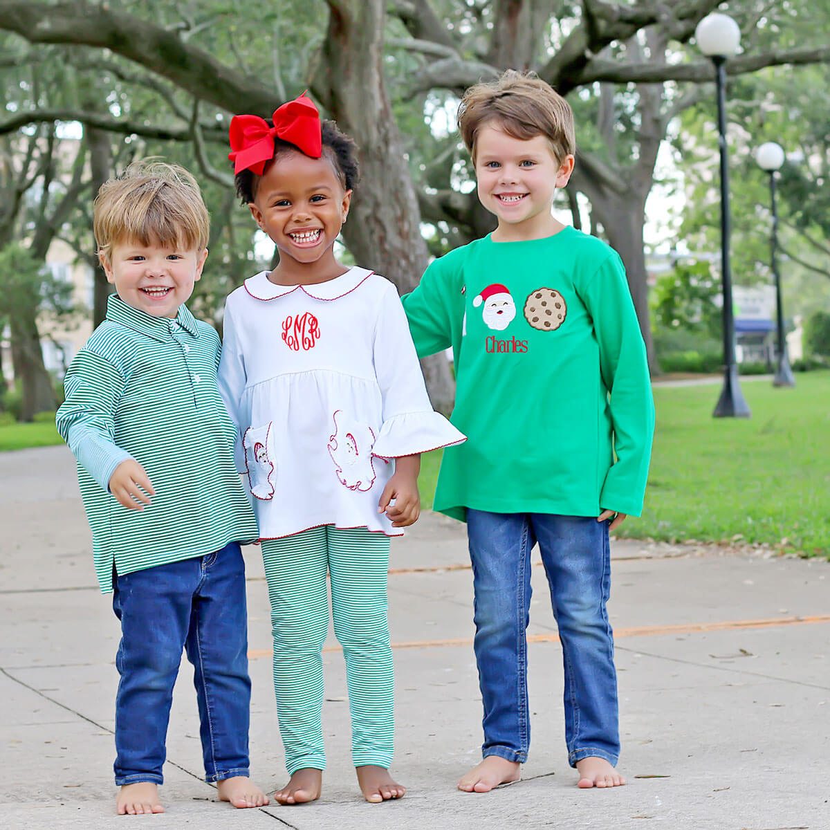 Green Stripe Long Sleeve Polo Shirt