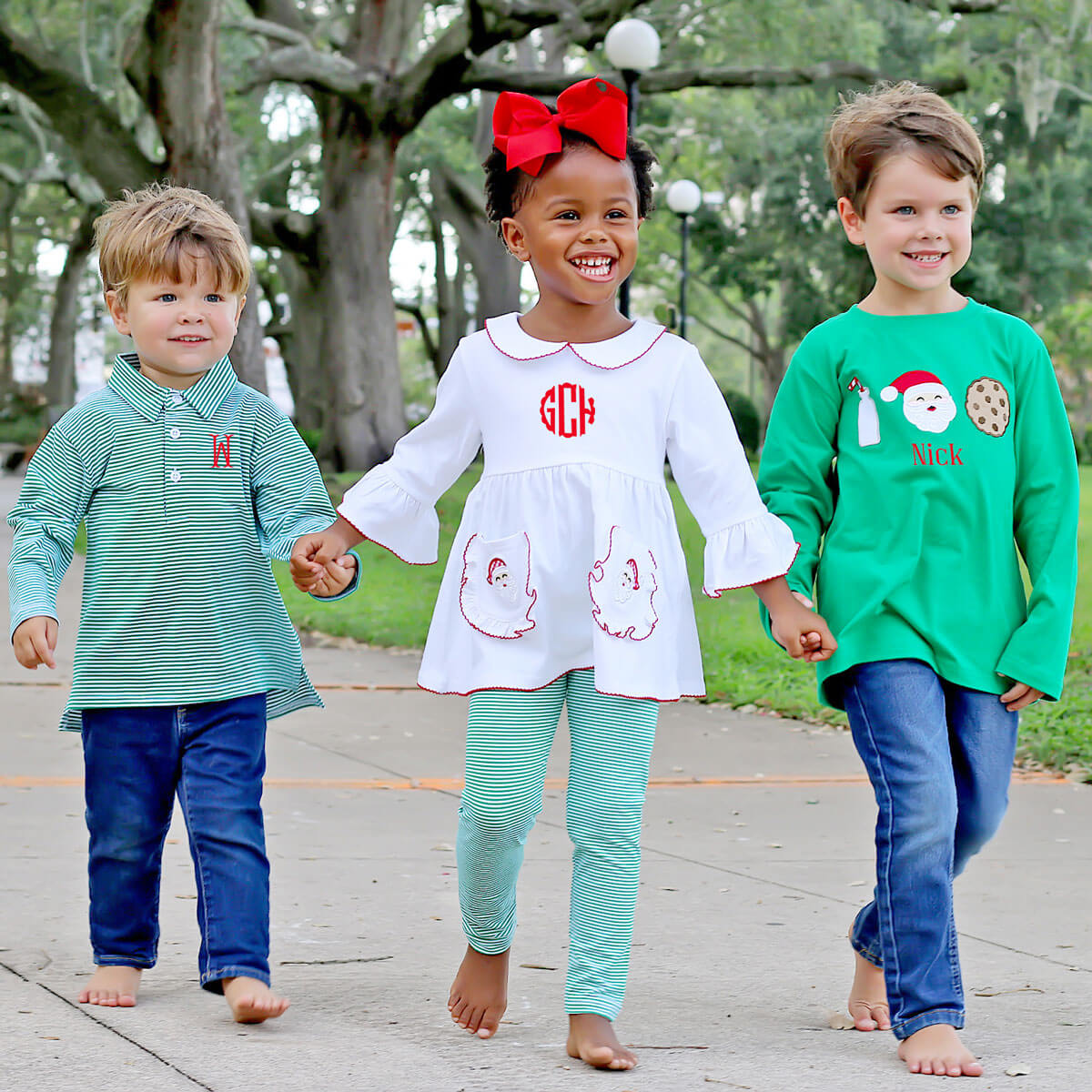 Green Stripe Long Sleeve Polo Shirt