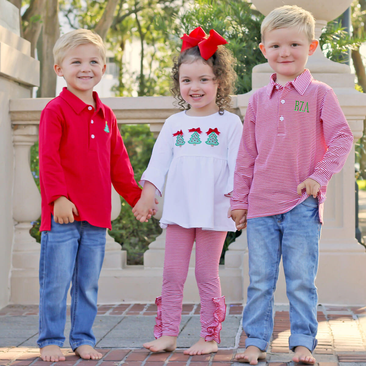 Christmas Tree Red Long Sleeve Polo