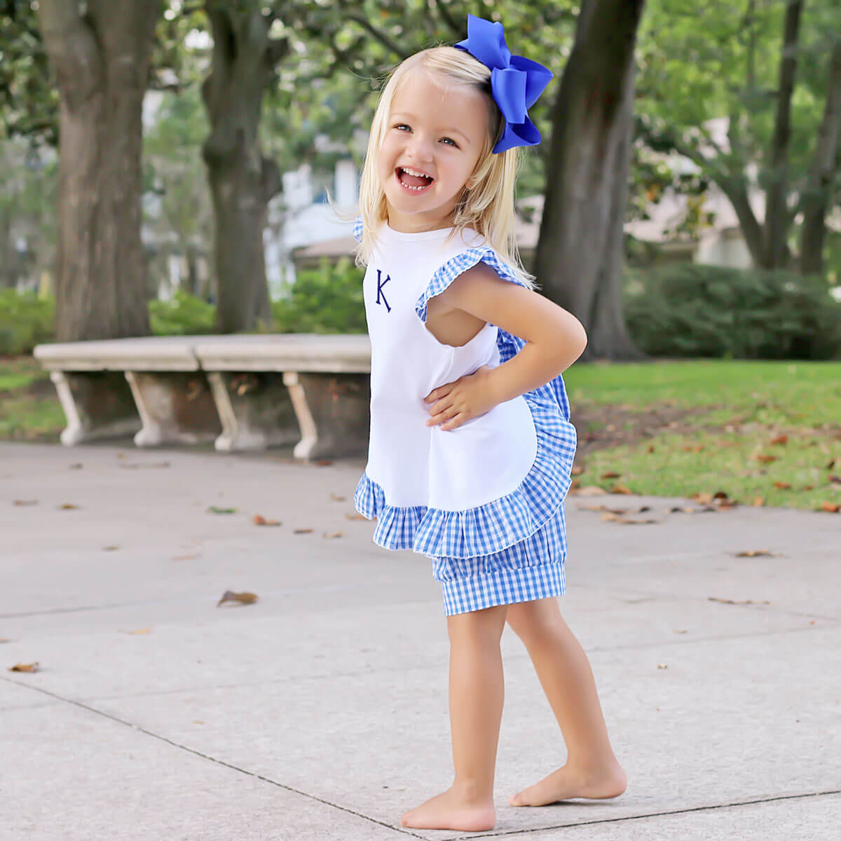 Royal Blue Gingham Tie Back Short Set