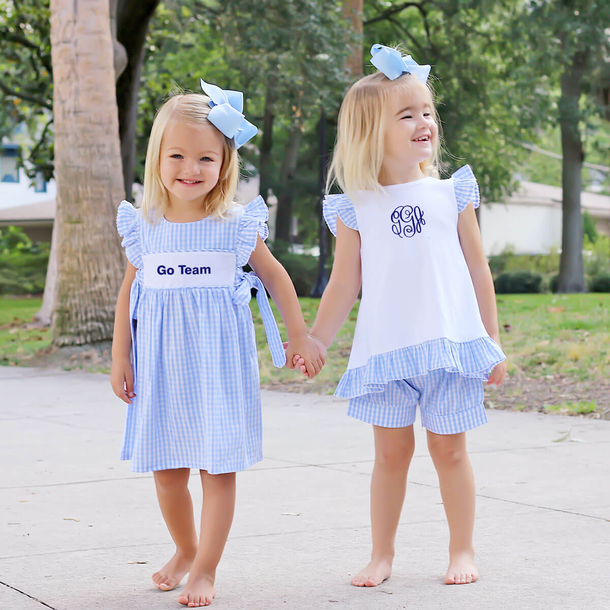 Light Blue Gingham Tie Back Short Set