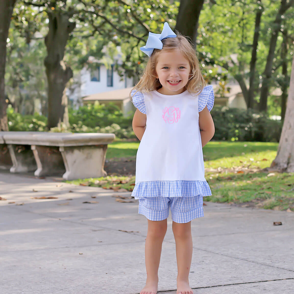 Light Blue Gingham Tie Back Short Set