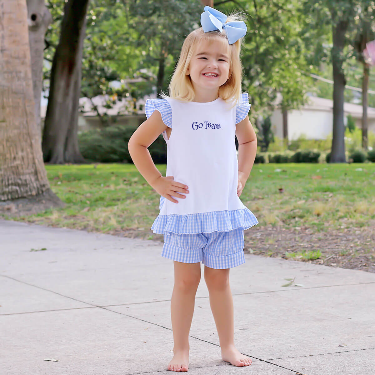 Light Blue Gingham Tie Back Short Set