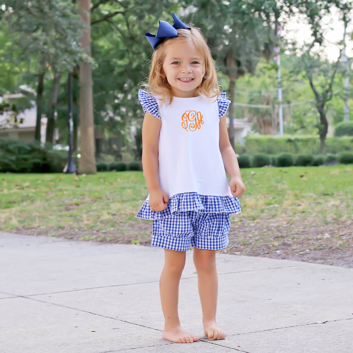 Navy Blue Gingham Tie Back Short Set