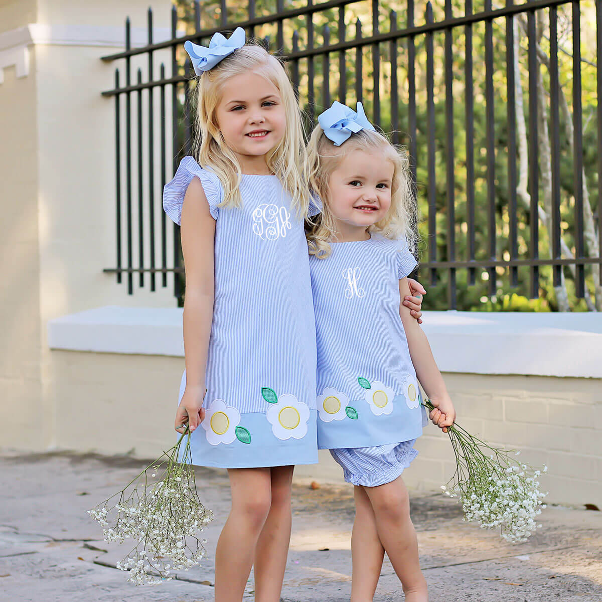 Daisy Appliqué Blue Stripe Emery Bloomer Set