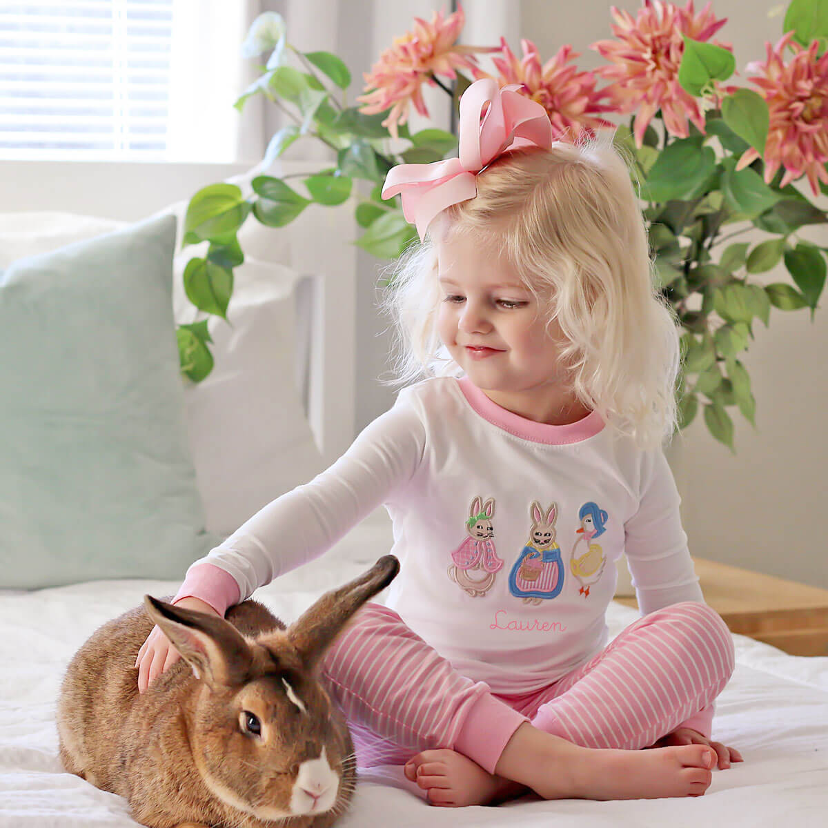 Storybook Rabbit Pink Stripe Pajamas