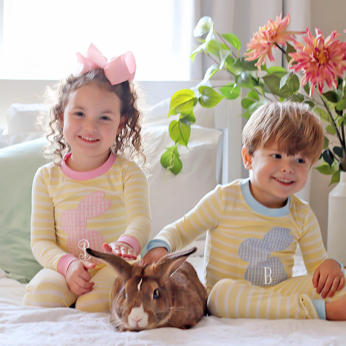 Pink Bunny Yellow Stripe Pajamas