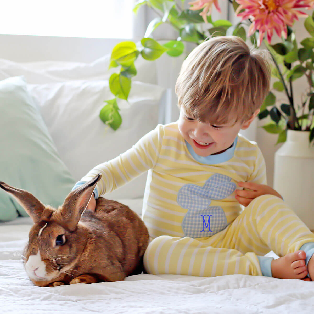 Blue Bunny Yellow Stripe Pajamas