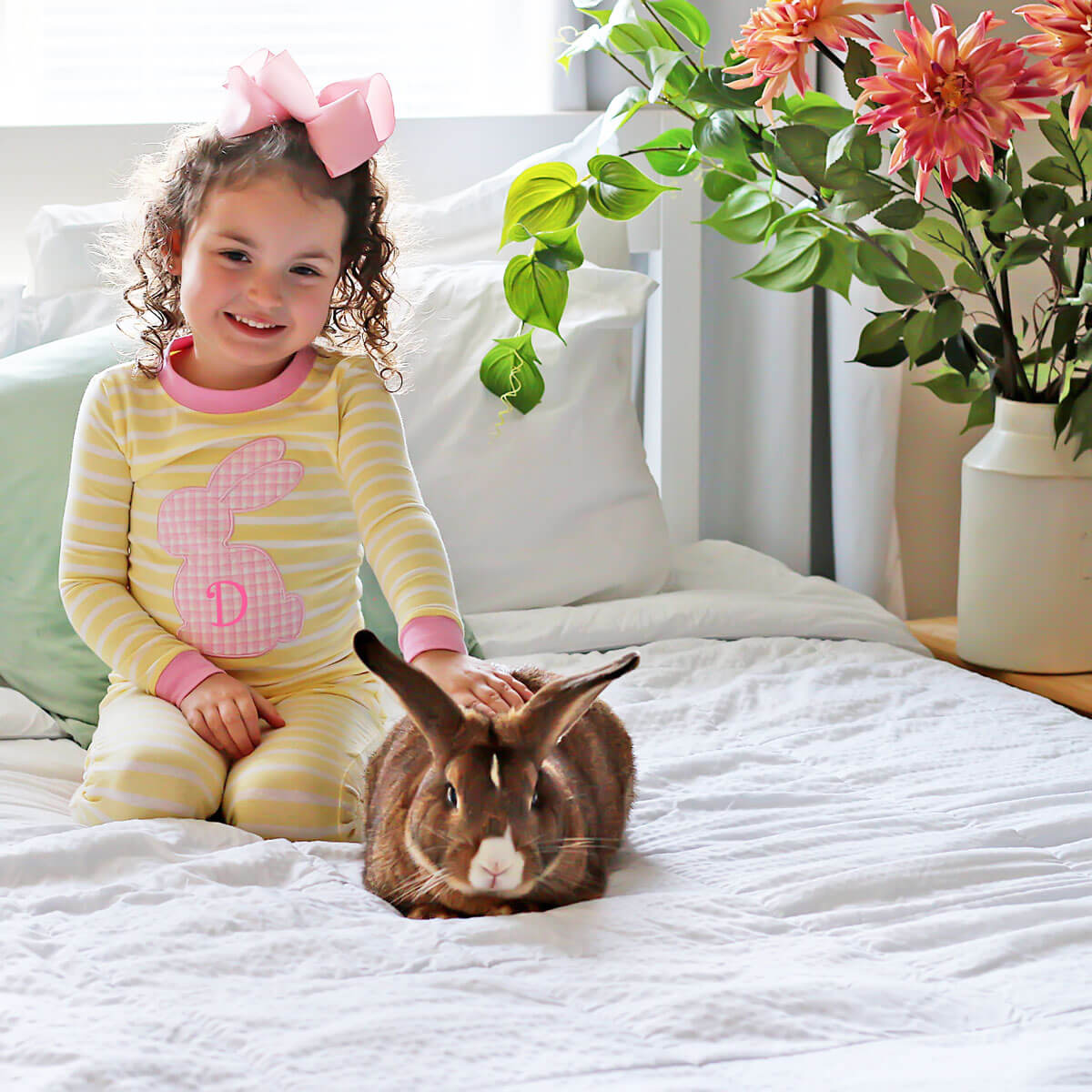 Pink Bunny Yellow Stripe Pajamas