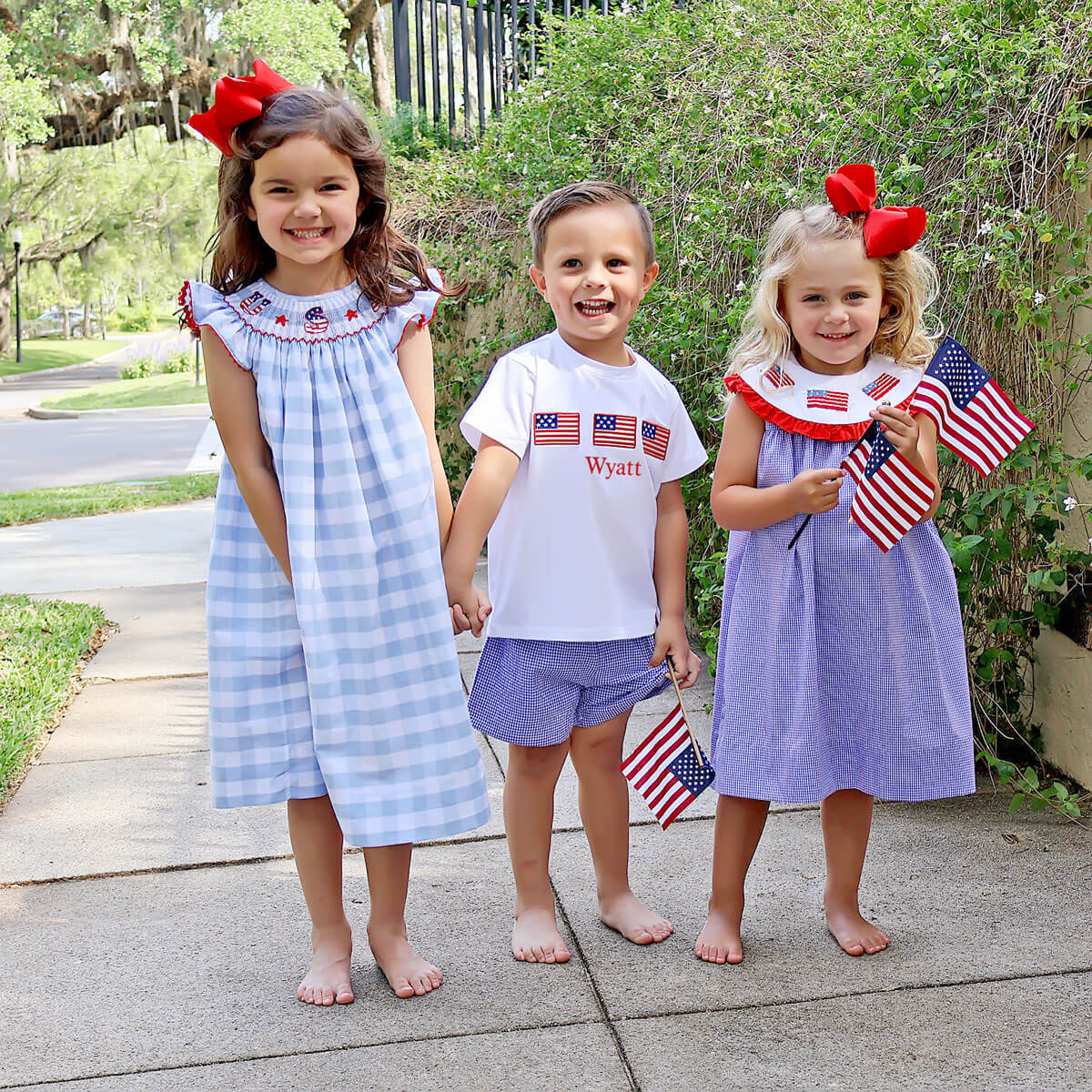 USA Smocked Blue Check Angel Sleeve Dress