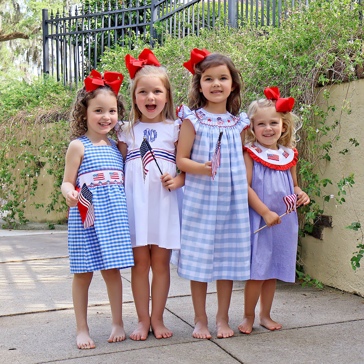 USA Smocked Blue Check Angel Sleeve Dress