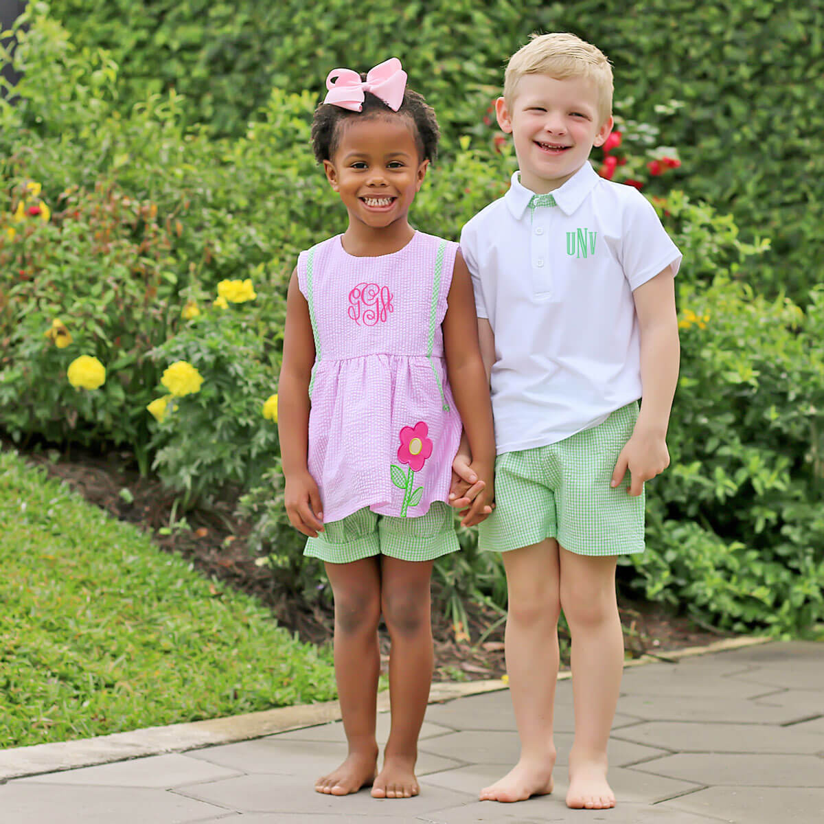 Garden Flower Pink Seersucker Alaia Short Set