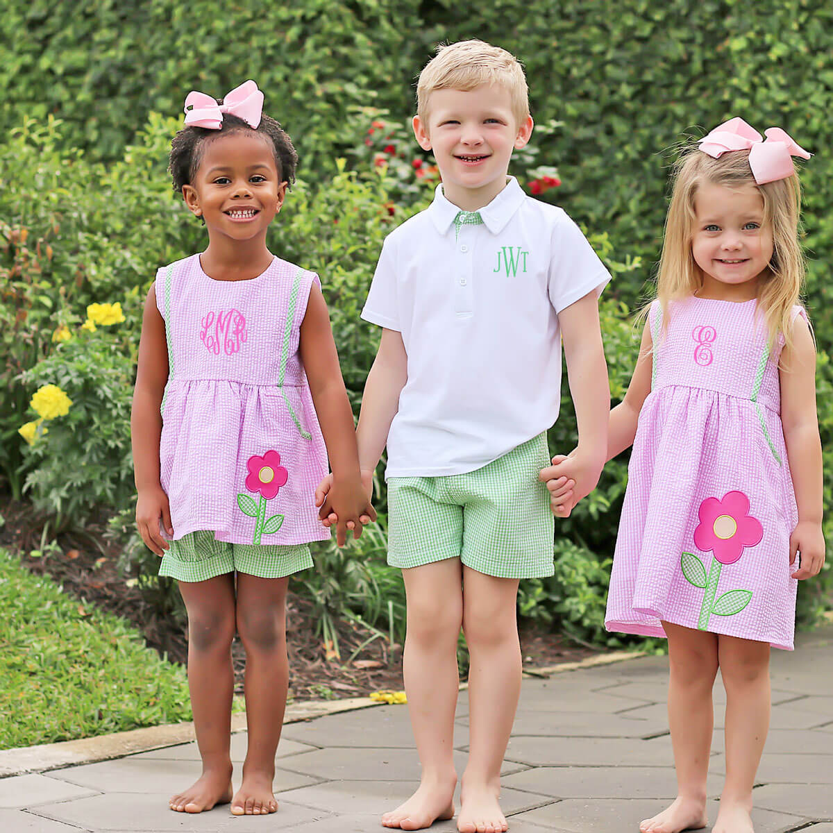 Garden Flower Pink Seersucker Alaia Short Set