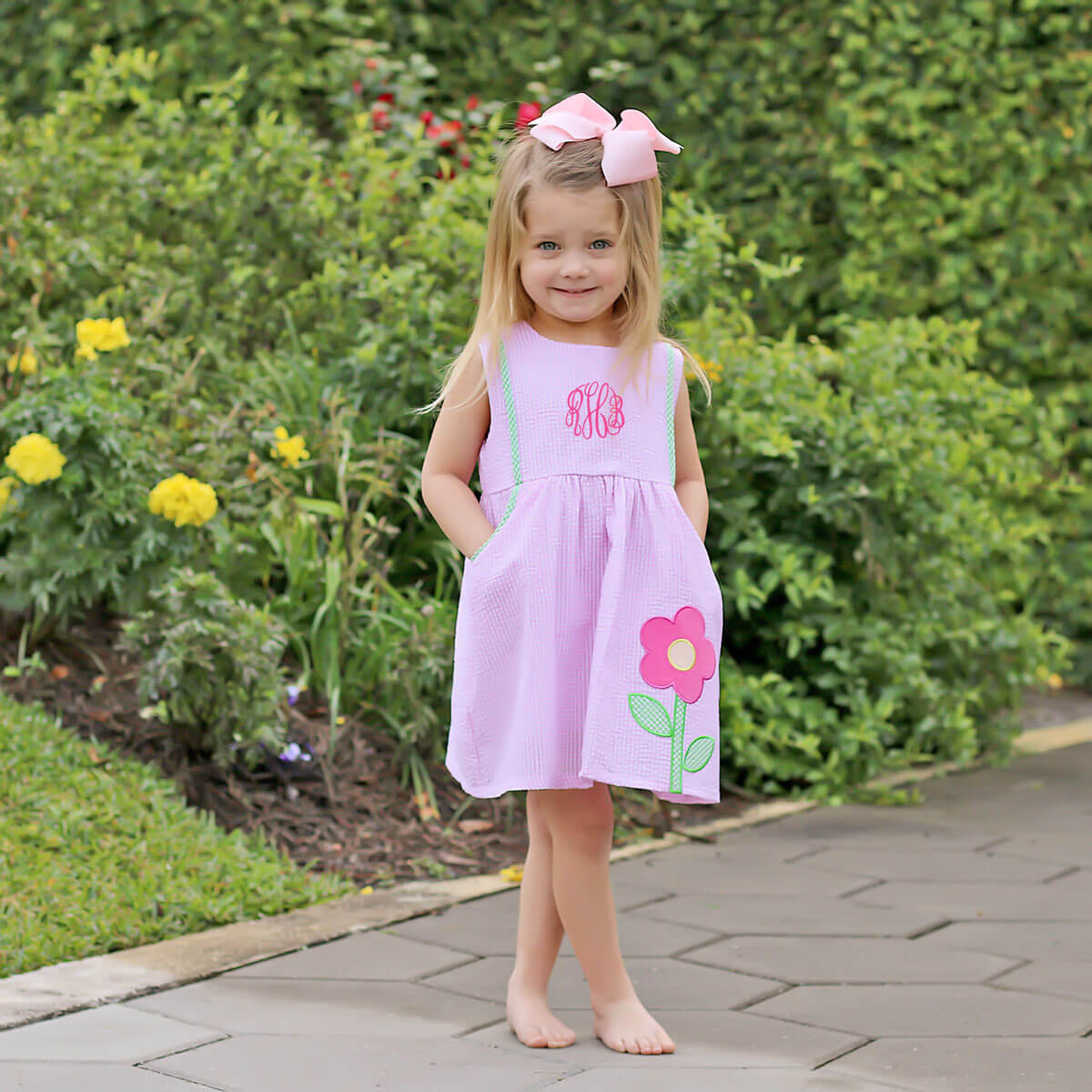 Garden Flower Pink Seersucker Alaia Dress