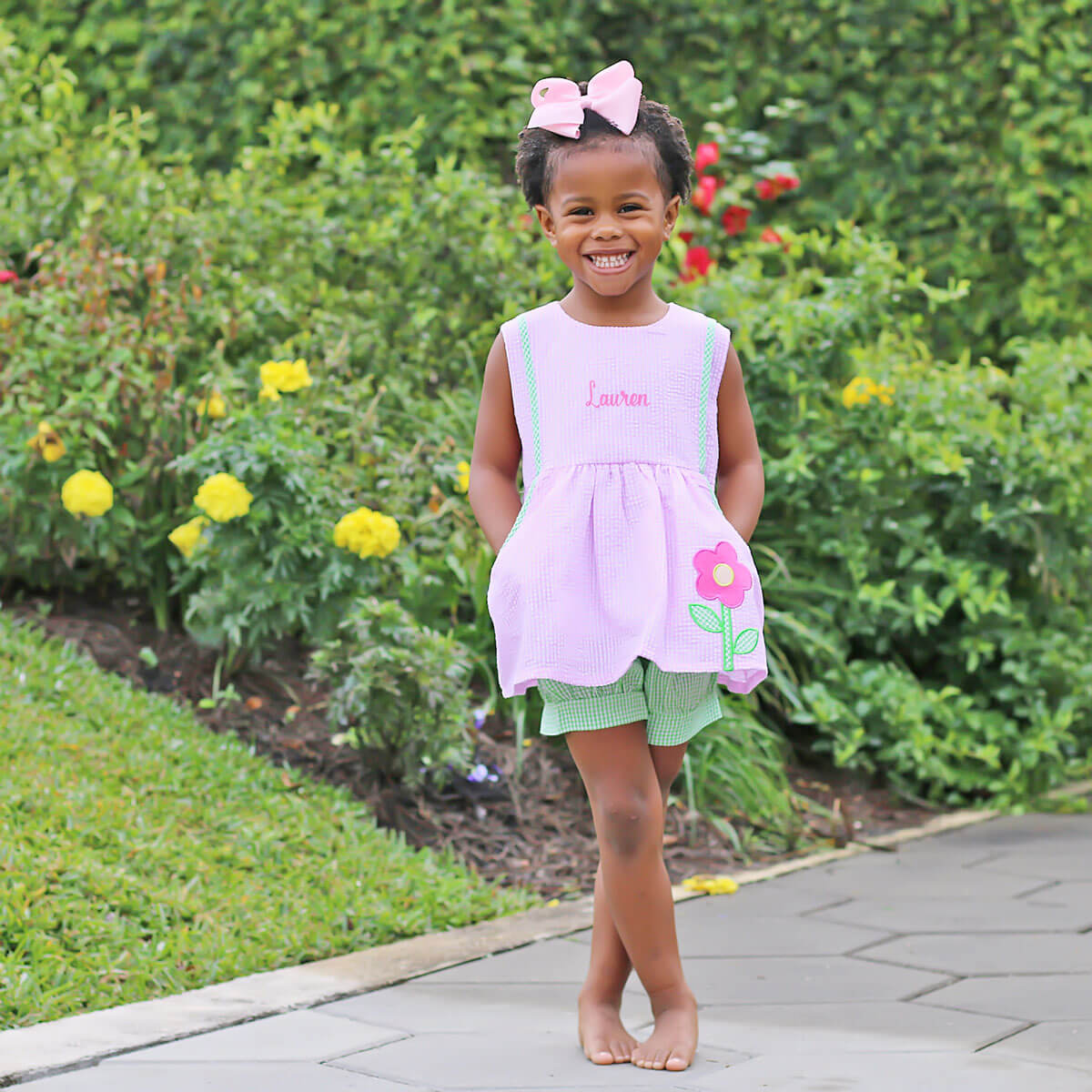 Garden Flower Pink Seersucker Alaia Short Set