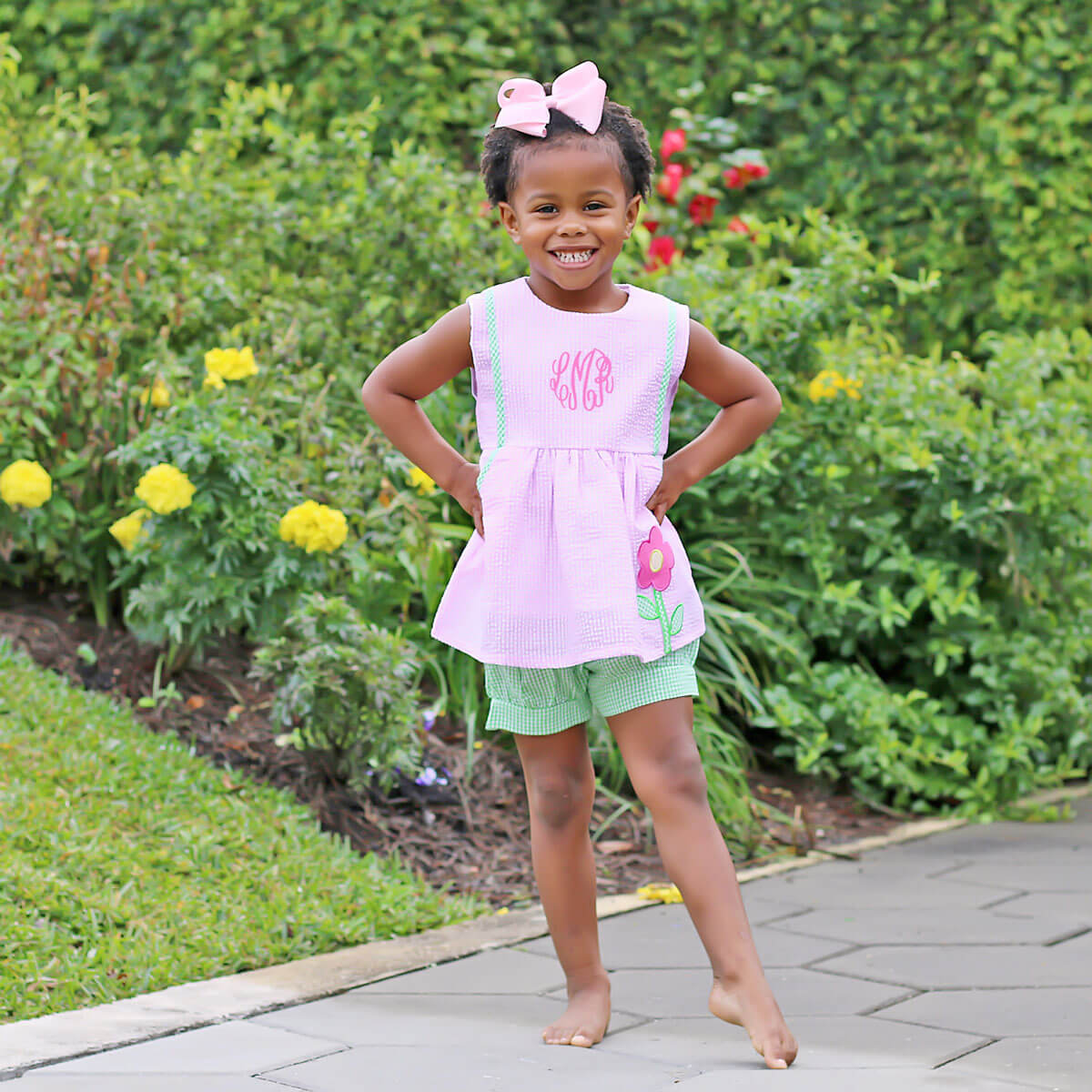 Garden Flower Pink Seersucker Alaia Short Set