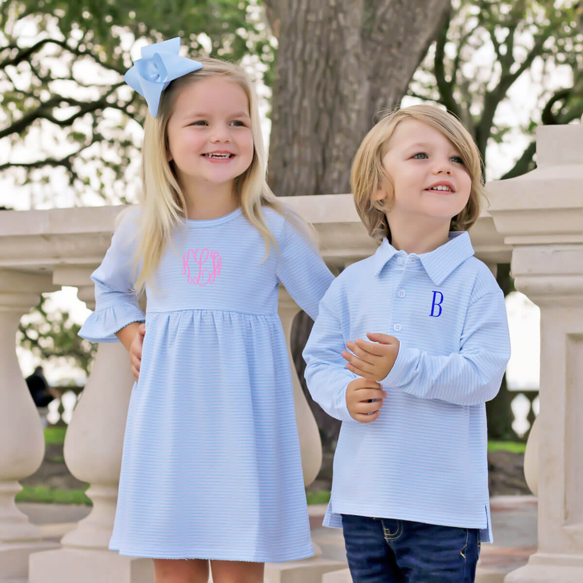 Light Blue Stripe Long Sleeve Polo