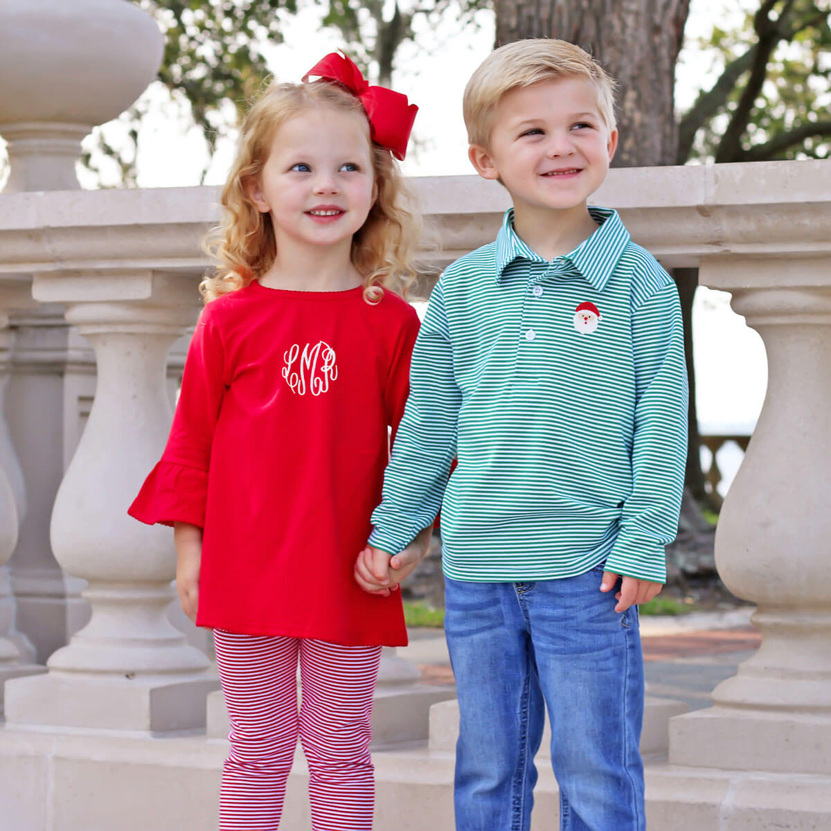 Green Stripe Long Sleeve Polo Shirt