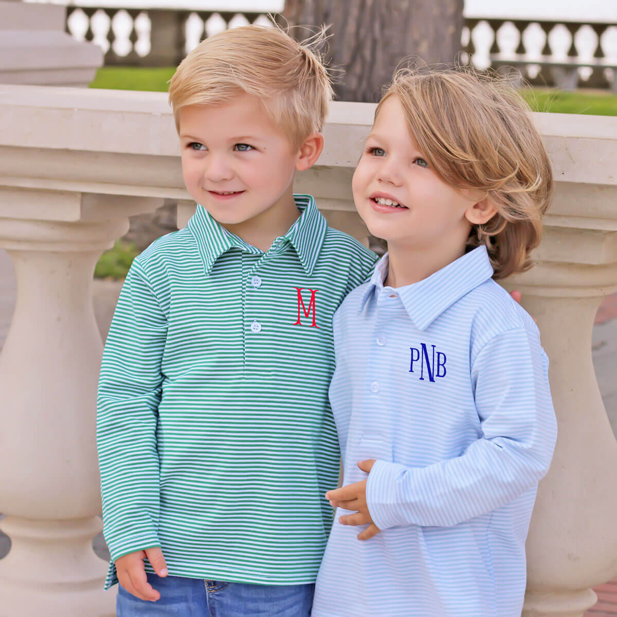Green Stripe Long Sleeve Polo Shirt