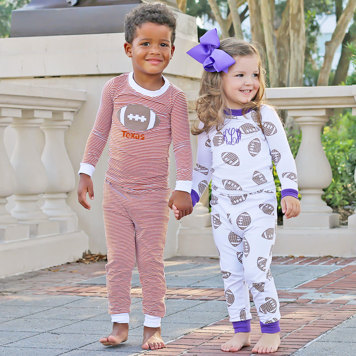 Burnt Orange Stripe Football Applique Pajamas